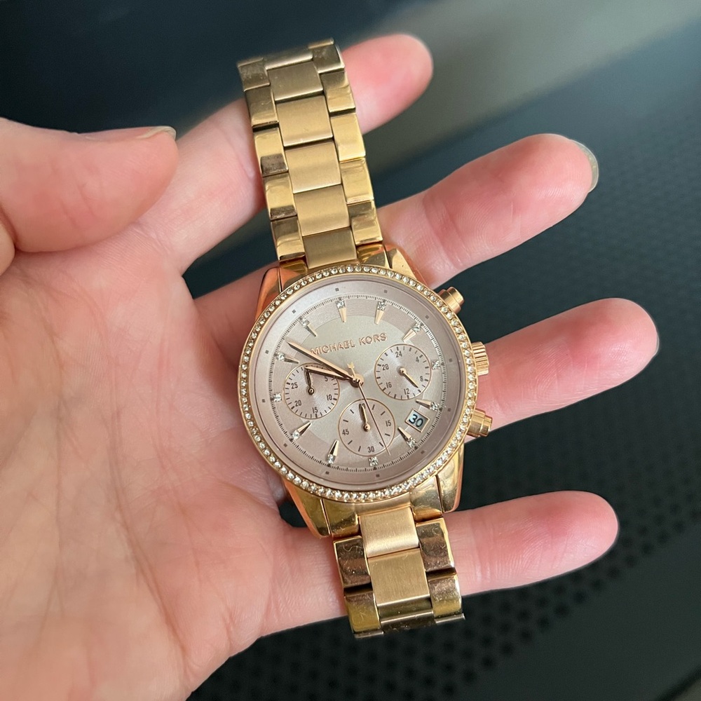 Michael Kors Rose Gold Crystal-Accent Chronograph Watch